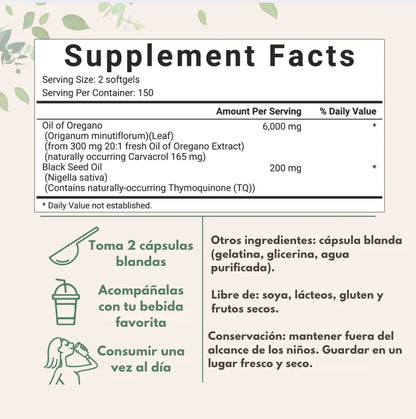 Cápsulas de orégano 150 + 150 Gratis
